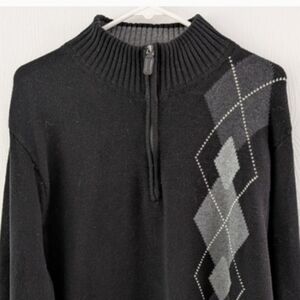 ! SALE ! Men's Grey Argyle Zip-Up Sweater Large